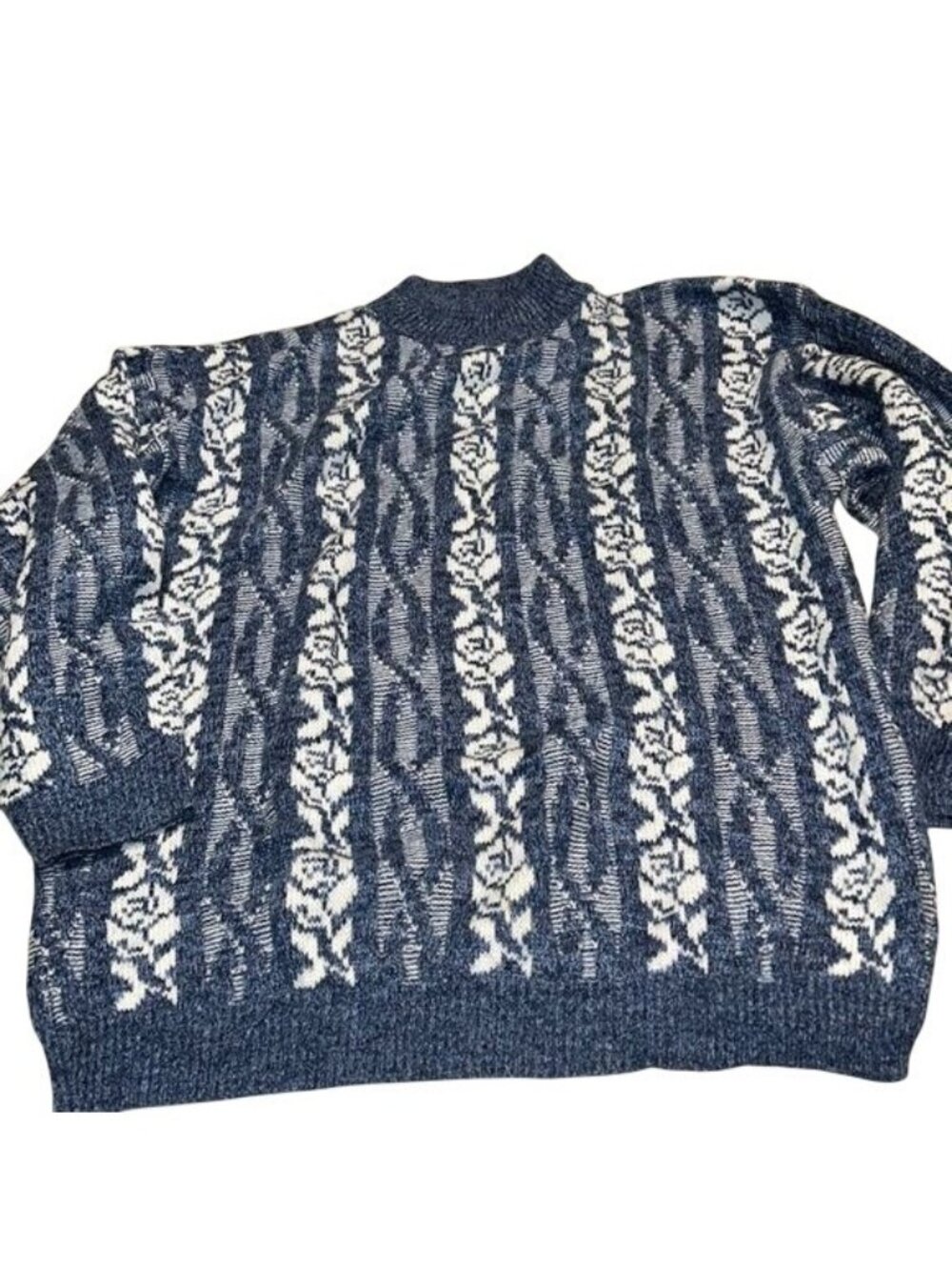 Haband For Her Blue & White Floral Knit Sweater X-Large Grandpa core